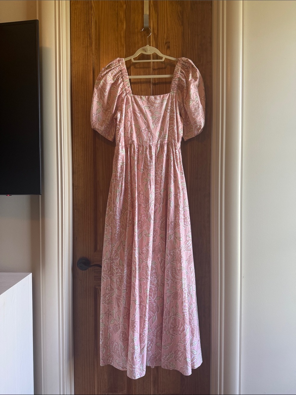 Sail to Sable Pink Paisley Square-Neck Puff Sleeve Maxi Dress